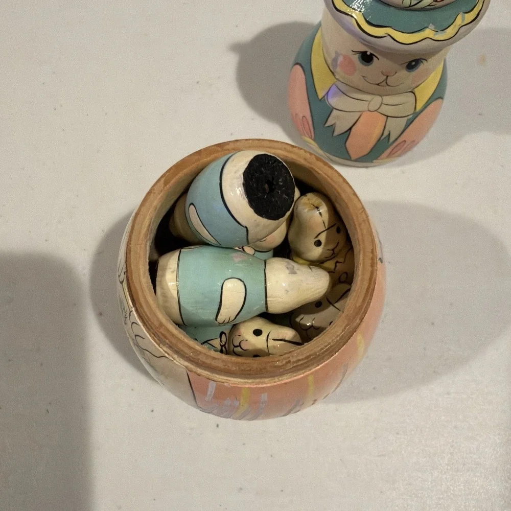 Midwest Of Cannon Falls 11 Pieces‎ Wooden Nesting Easter Bunny Rabbits READ